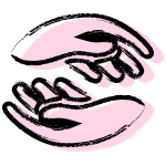 Icon illustration of two mirrored hands signifying giving in a painterly style